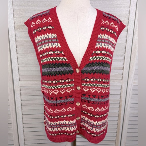 GFC TRADING COMPANY Vintage 80's Fair Isle Sweater Vest Red/Multi-Large - Picture 1 of 2